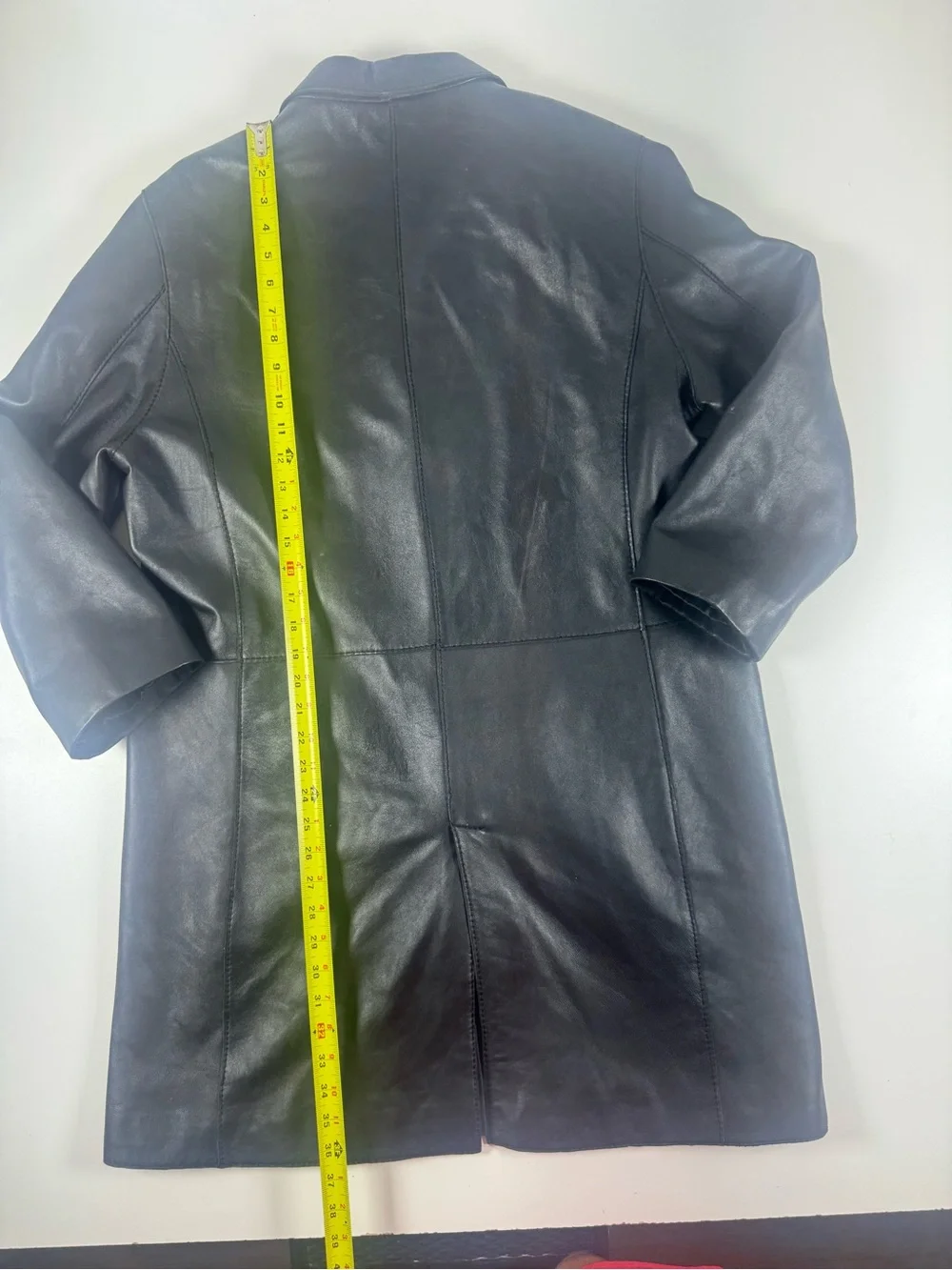 Men's Black Leather Button-Front Trench Coat